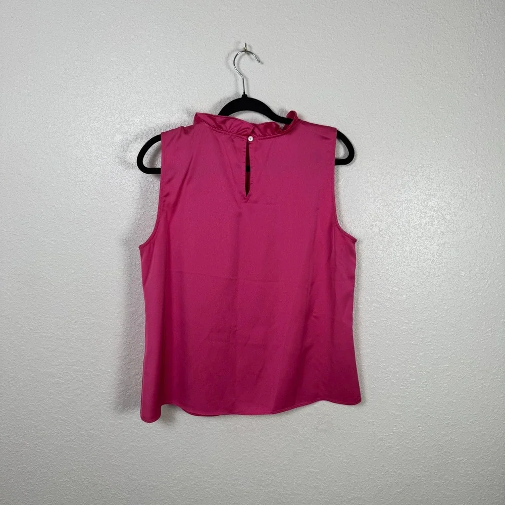 J.Crew Satin Bow-Neck Sleeveless Top Ruffle Mock Neck Pink Large